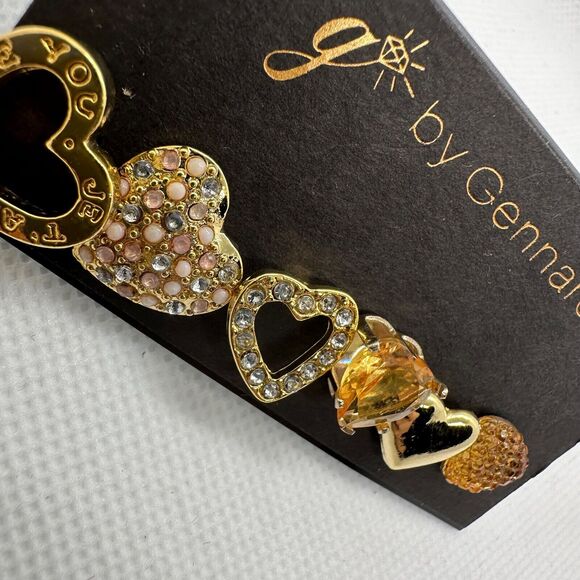 G by Gennaro Lot of 6 Single Stud Earrings Gold Tone Yellow Stone Heart Love - Picture 5 of 5